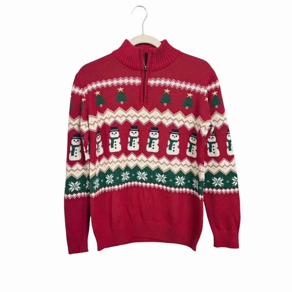 The Childrens Place Boys Sz 16 XXL Half Zip Red Fairaisle Christmas Sweater